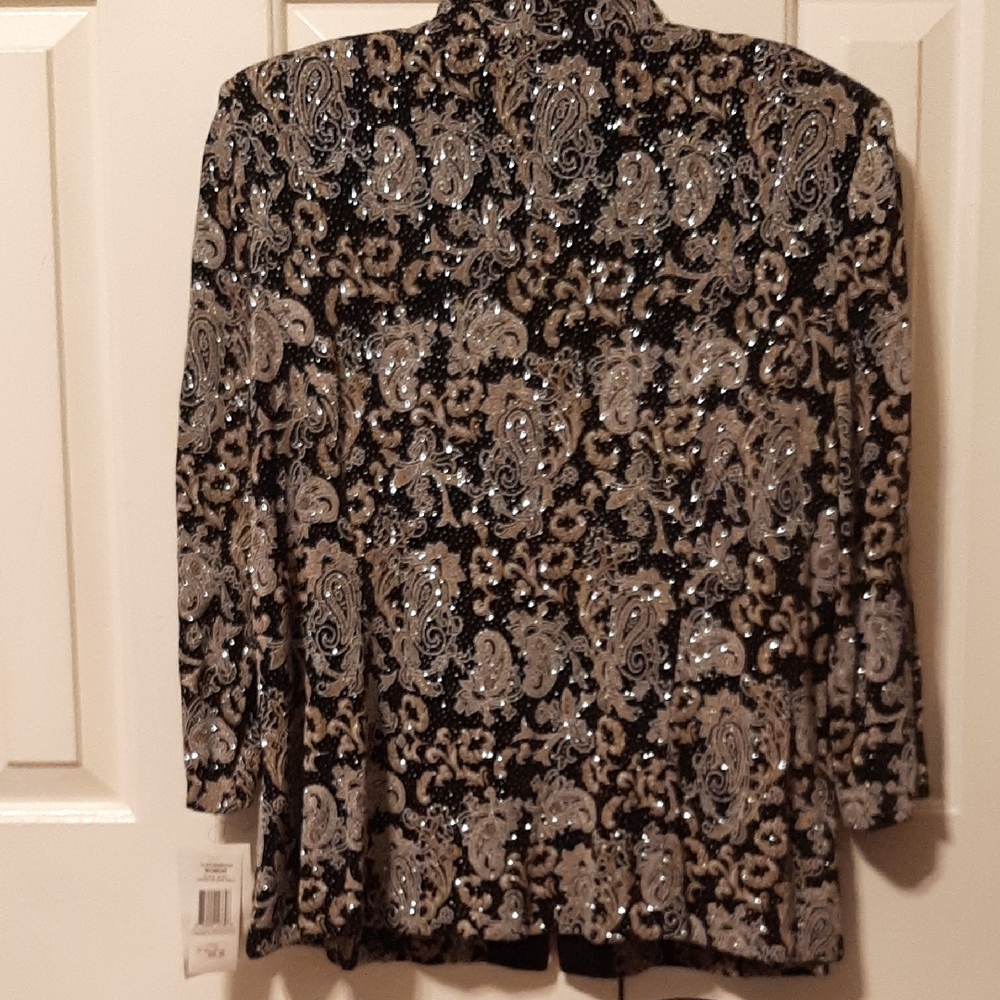 Alex Evenings Black Jacket with Silver and Gold Paisley Sequins - Picture 4 of 8
